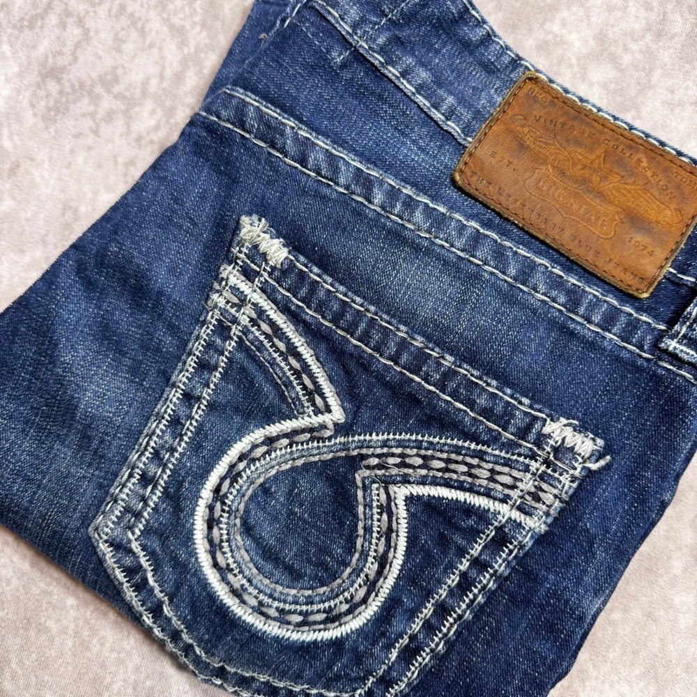 Big Star Pioneer Straight Jeans Mens 33R Buckle Exclusive Blue Thick Stitch
